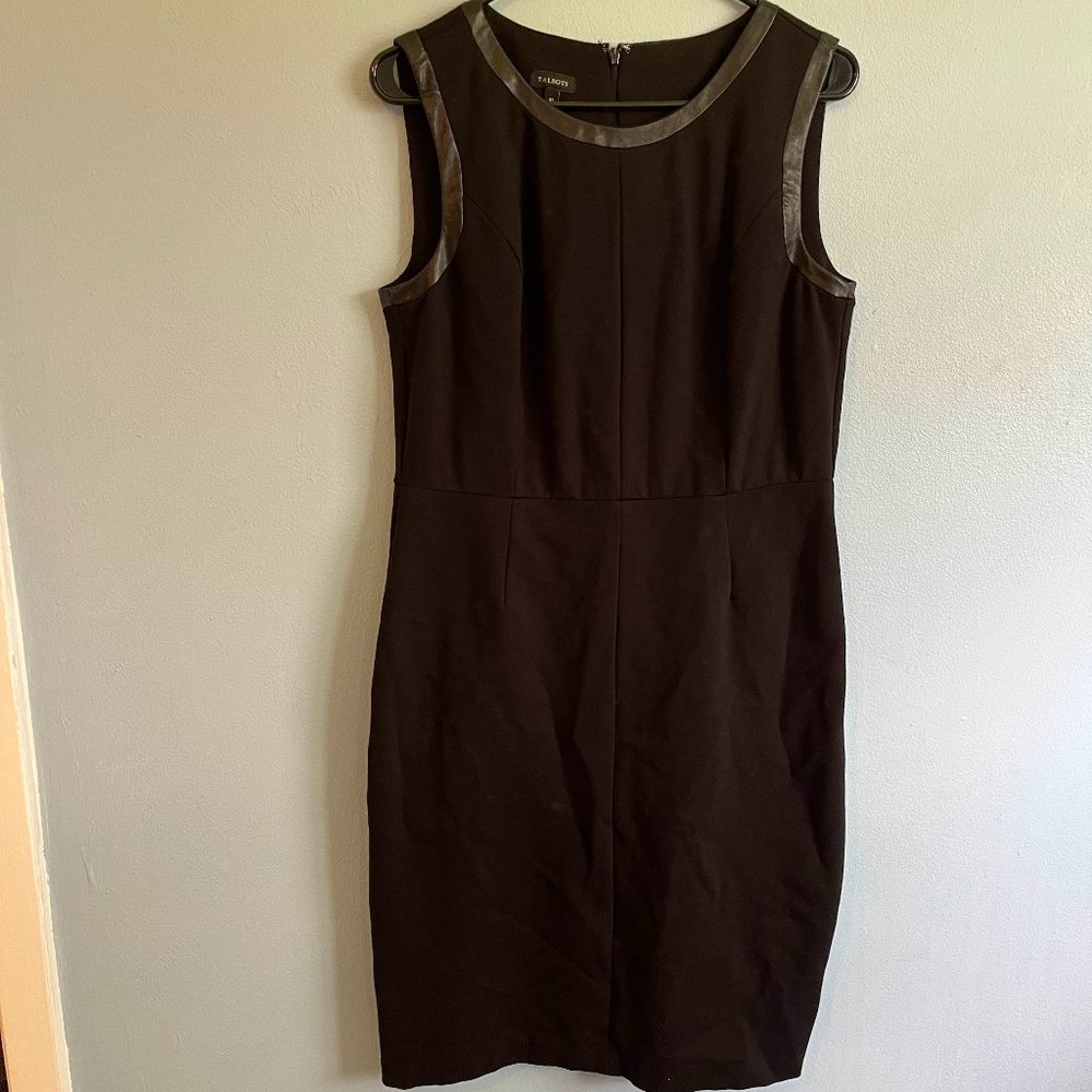 Talbots sheath dress with faux leather trim